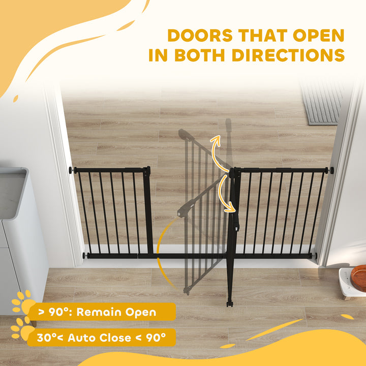 Adjustable Safety Gate w/ Three Extensions, Four Adjustable Screws, Black