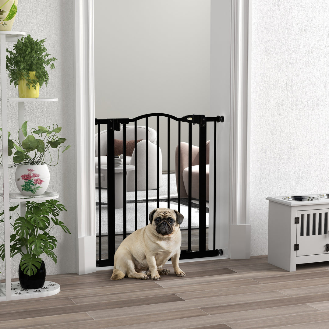 PawHut Metal 74-80cm Adjustable Pet Gate Safety Barrier w/ Auto-Close Door Black | Aosom UK