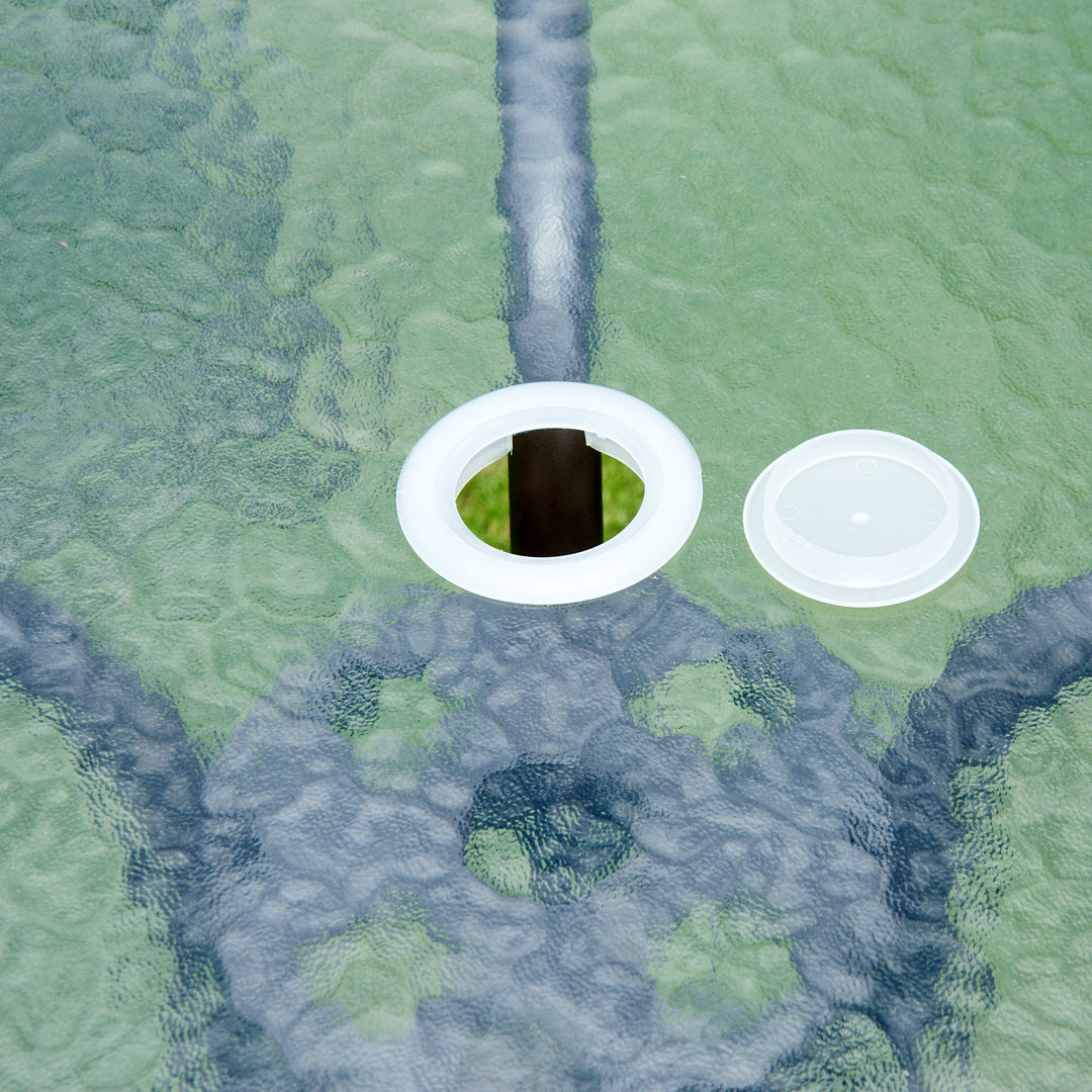 MCL 6 Piece Garden Dining Set with Umbrella, Patio Sets with Parasol with 4 Folding Dining Chairs & Round Tempered Glass Table, Black