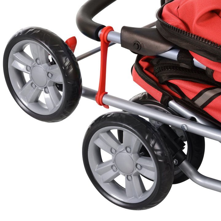 Pet Stroller for Small Miniature Dogs Cats Foldable Travel Carriage with Wheels Zipper Entry Cup Holder Storage Basket Red