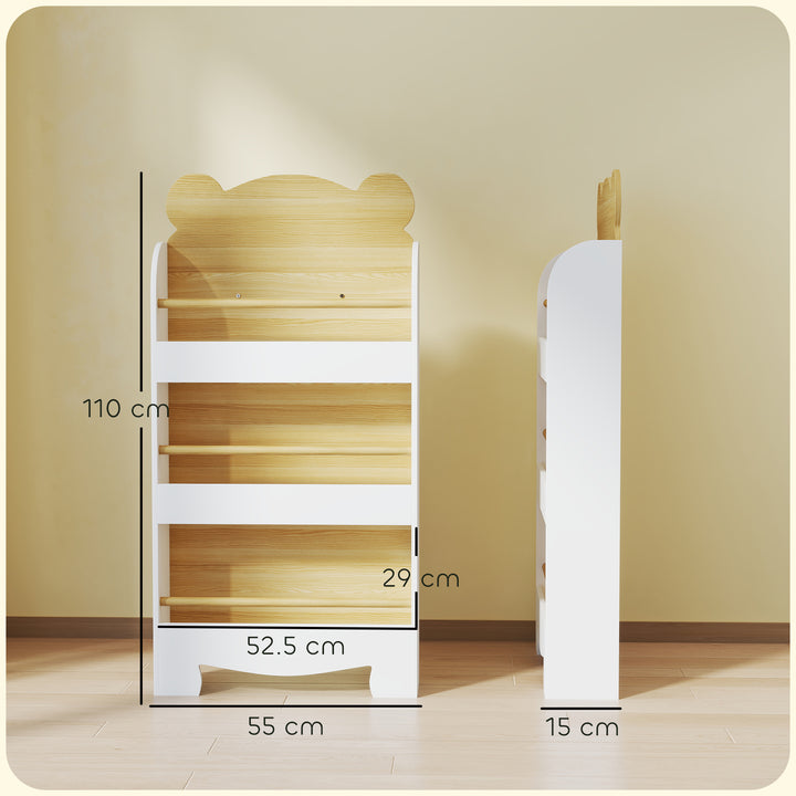 Kids Bookshelf, 3 Tier Children Bookcase, Bear Theme Toddler Space-Saving Bookcase for Living Room