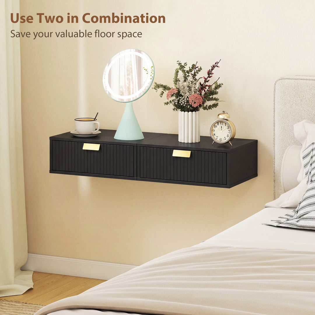 Modern Floating Nightstands Set of 2, Wall Mounted Bedside Tables with