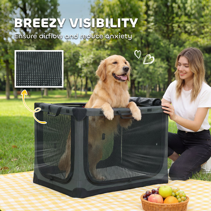 Soft Dog Crate Pet Travel Crate 90 x 64 x 64 cm with Removable Pad Mes