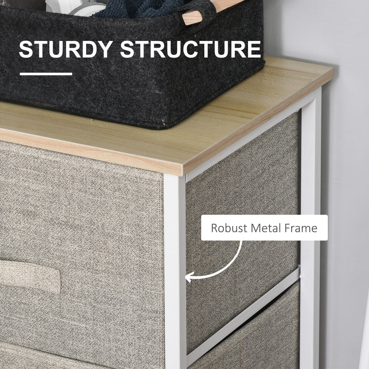 Vertical 3-Tier Linen Drawer Cabinet Organizer Storage Dresser Tower with Metal Frame Adjustable Feet for Living Room, Bathroom, Kitchen, White, Oak and Light Grey