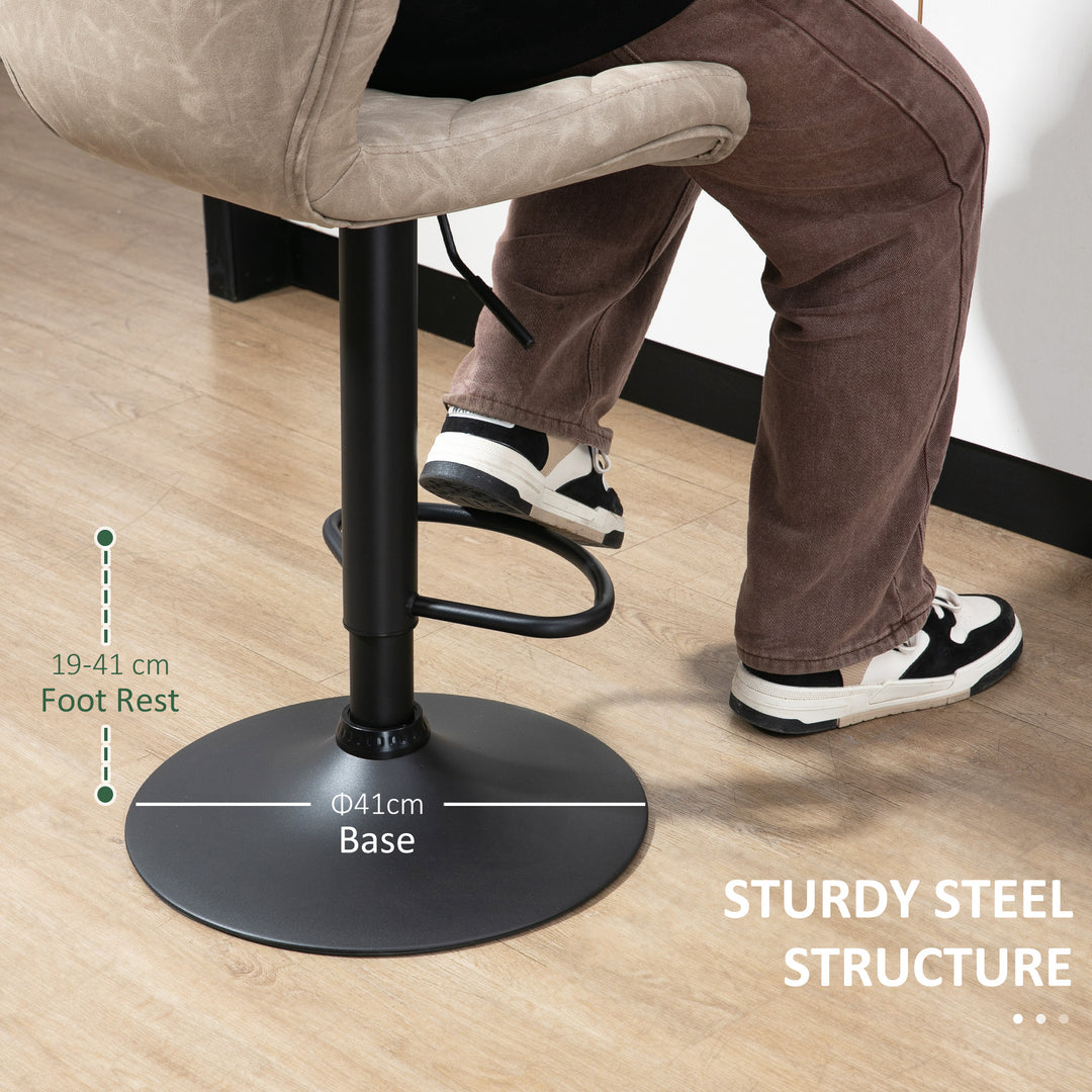 MCL Bar Stools, Set of 2 Breakfast Bar Chairs, Swivel Barstools with Backrest and Footrest, Steel Frame Diamond Pattern PU, for Kitchen Counter, Dining Room, Light Khaki