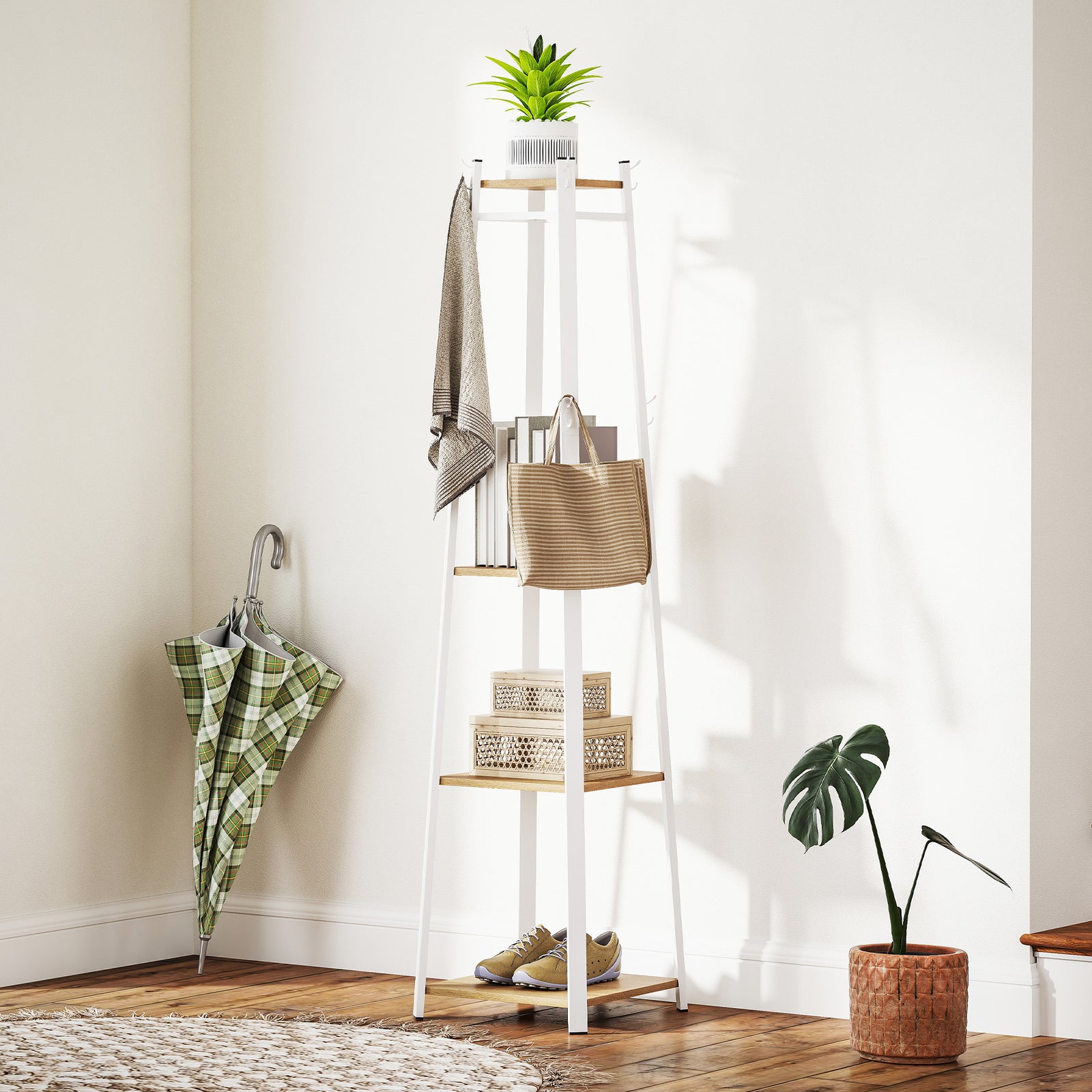 Compact Freestanding Coat Rack - White/Oak