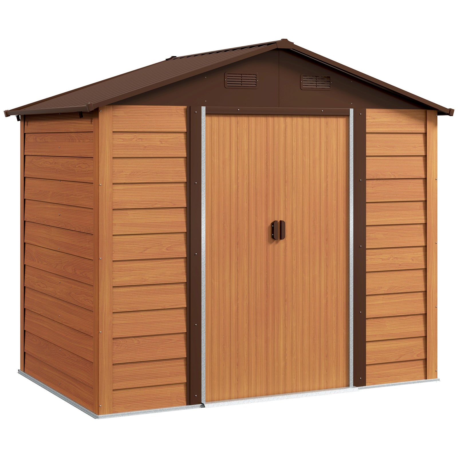 6 x 8ft Galvanised Steel Shed - Brown Wood-Effect