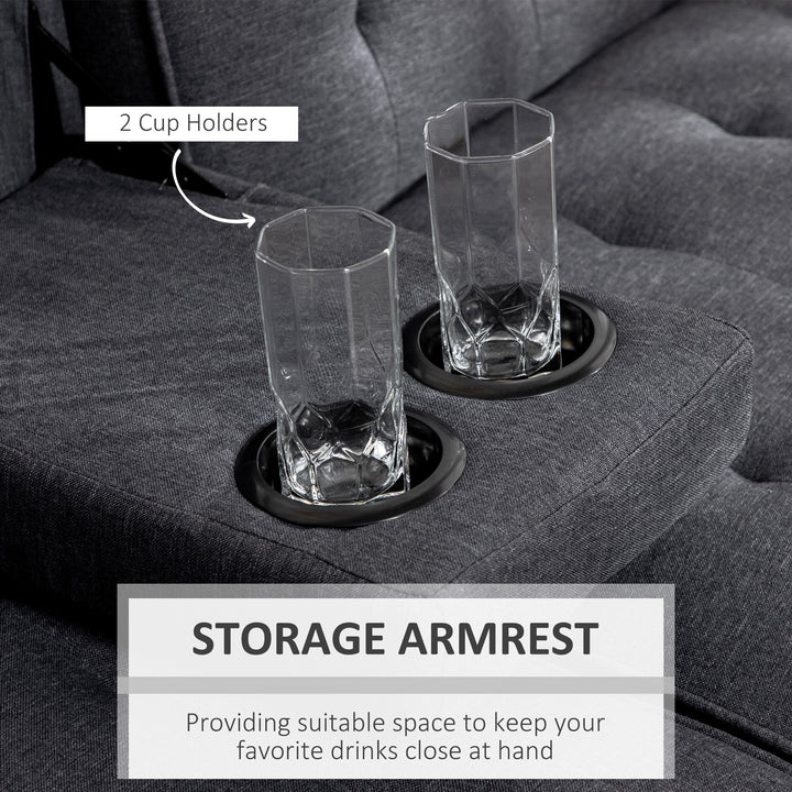 Three-Seater Sofa Bed, with Cupholders - Grey