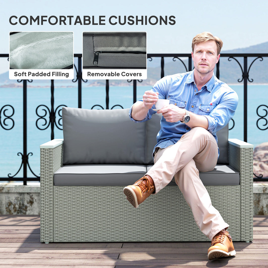 Four-Piece Rattan Sofa Set, with Wood-Top Table
