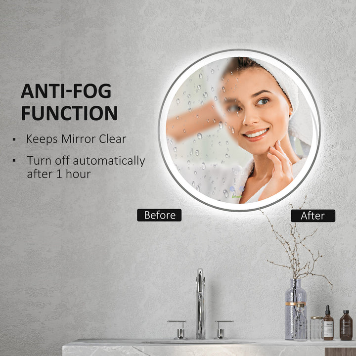 Round Bathroom Mirror with LED Lights, Wall Mount Dimmable Makeup Mirror with 3 Temperature Colours, Defogging Film and Memory Function, Frameless, Hardwired, 60 x 60 cm