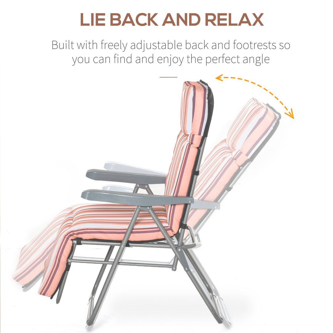 Outsunny Set of 2 Garden Sun Lounger Outdoor Reclining Seat Cushioned Seat Foldable Adjustable Recliner Orange and White