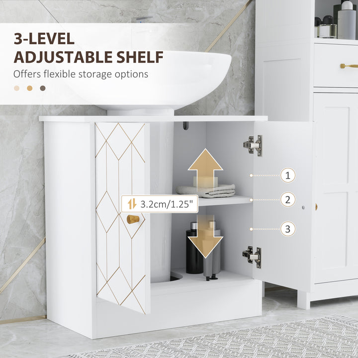 Under Sink Bathroom Cabinet, Under Sink Cabinet with Adjustable Shelf and Open Compartment for Basin with or without Pedestal, 60 x 30 x 60cm, White