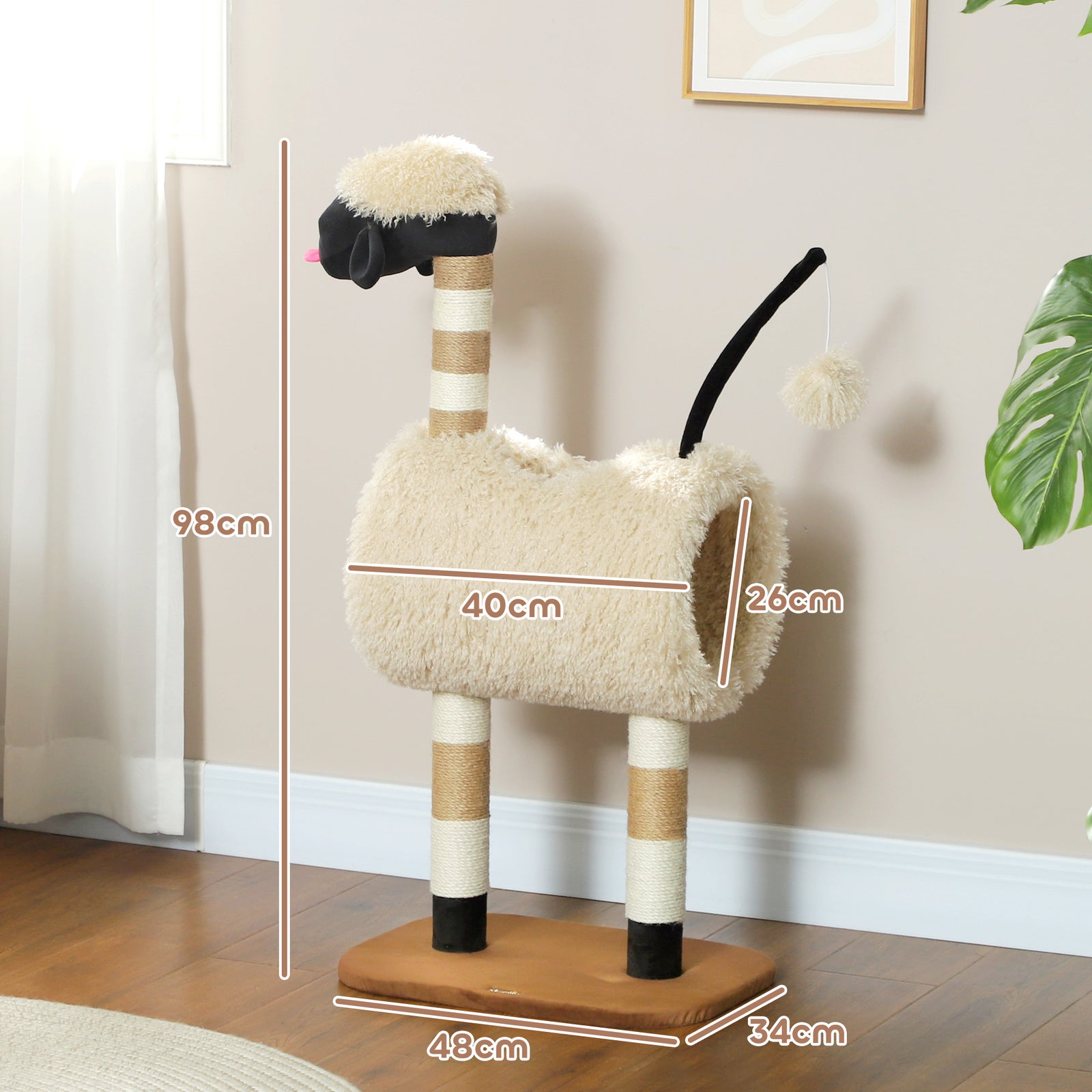 Cat Tree Sheep Design, 98 cm Multi-Level Cat Tower with Scratching Pos