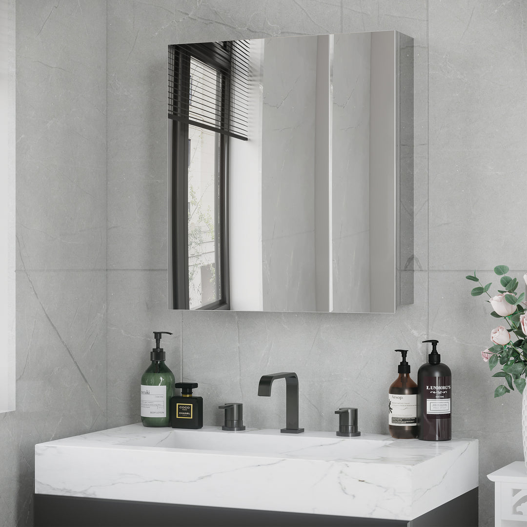 Bathroom Mirror Cabinet, Wall Mounted Medicine Cabinet with Hinged Door, Storage Shelves for Laundry Room