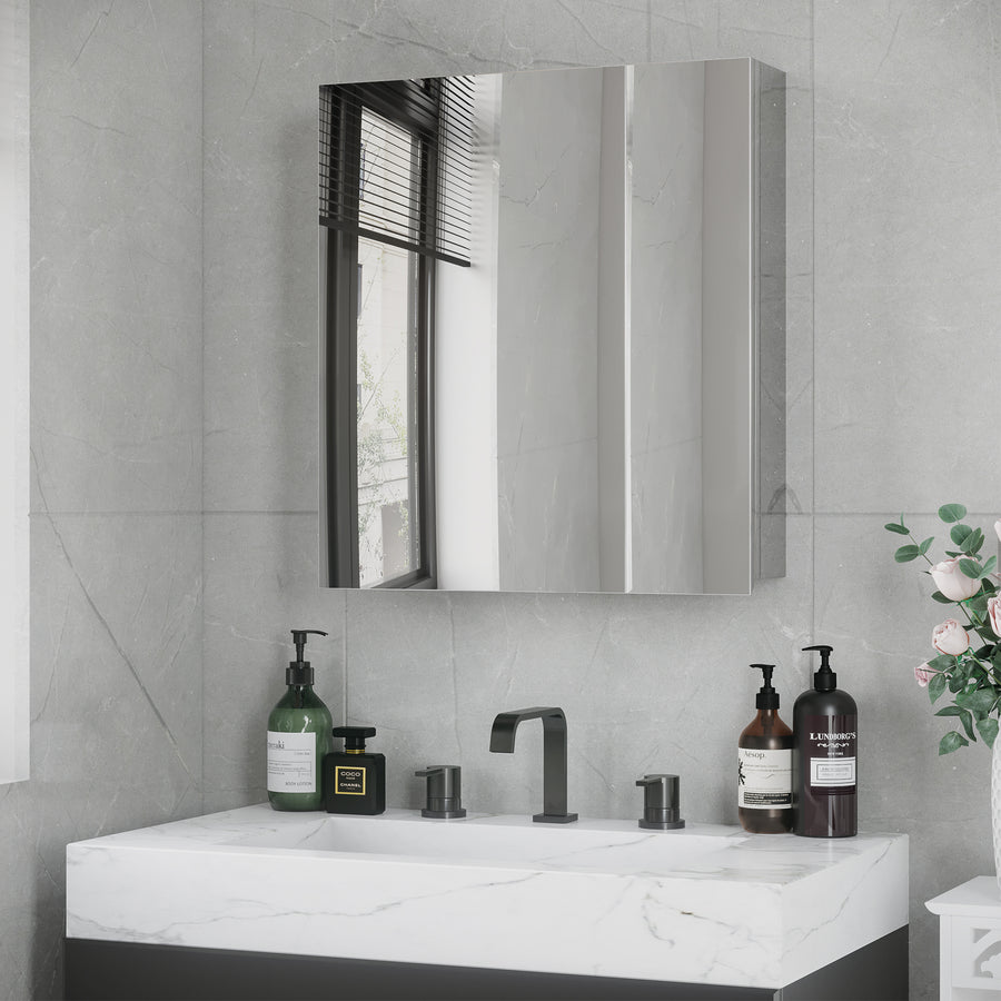 Bathroom Mirror Cabinet, Wall Mounted Medicine Cabinet with Hinged Door, Storage Shelves for Laundry Room