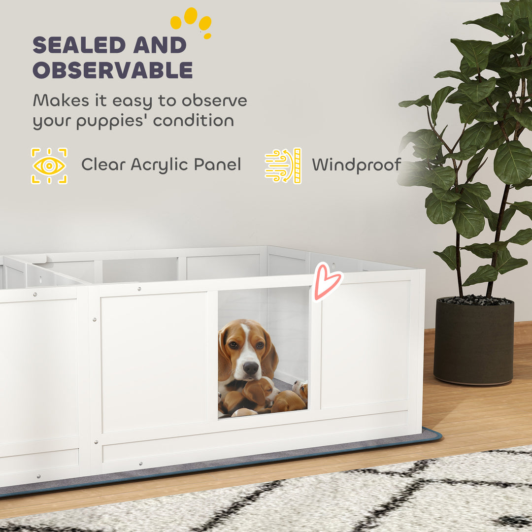 Two Room Design, Whelping Box for Dogs with Whelping Pad, Clear Panels, Adjustable Entrance, for Medium Dogs, 196 x 96cm