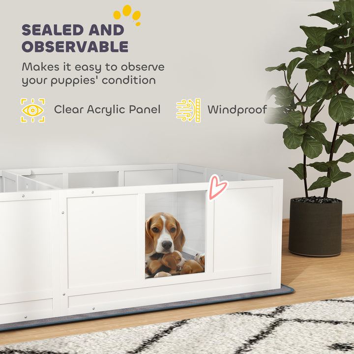 Two Room Design, Whelping Box for Dogs with Whelping Pad, Clear Panels, Adjustable Entrance, for Medium Dogs, 196 x 96cm