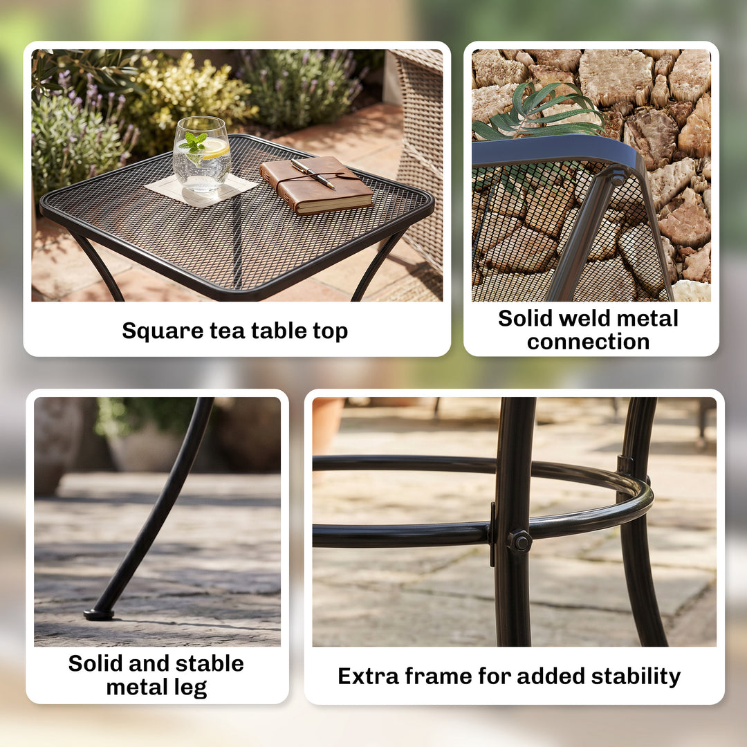 60cm Square Garden Table, Outdoor Metal Bistro Side Desk with Mesh Top