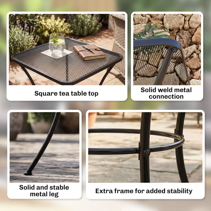 60cm Square Garden Table, Outdoor Metal Bistro Side Desk with Mesh Top