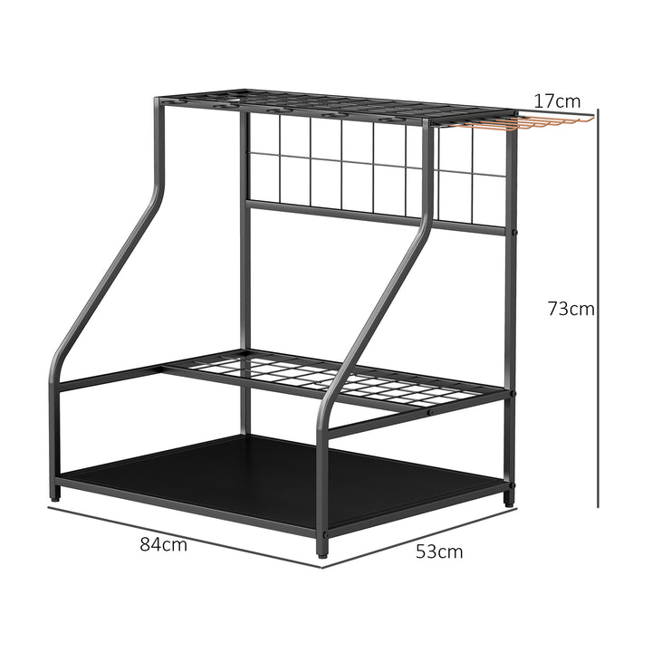 Garden Tool Storage Rack, 3-Tier Garden Tool Rack with 11 Hooks for Lo