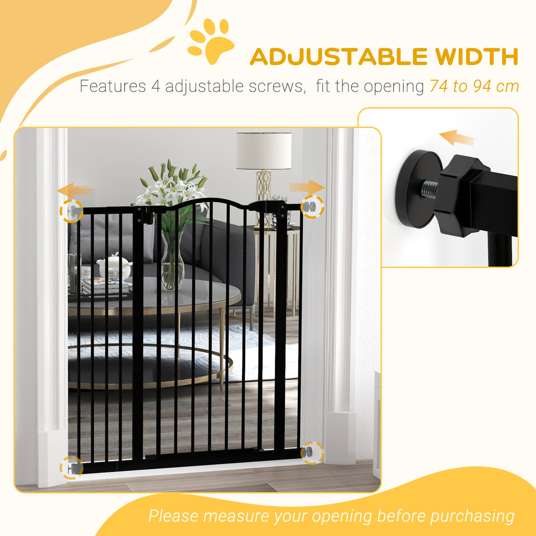 PawHut Adjustable Safety Barrier, Metal Pet Gate with Auto-Lock & No-Drill Installation, for Doorways & Stairways, 74-94cm, Black | Aosom UK