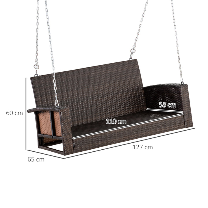 MCL 2 Seater Rattan Garden Swing Chair, Porch Swing Bench Loveseat with Cushion, Wicker Outdoor Hanging Swinging Seat with 2 Metal Chains, 250 KG Capacity for Patio, Balcony, Cream White