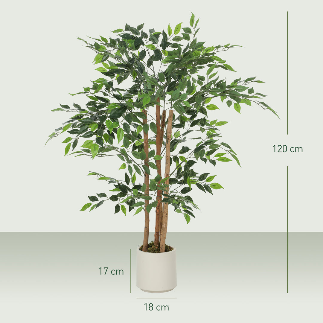 120cm Artificial Ficus Tree, Fake Potted Tree with Solid Wood Trunk an