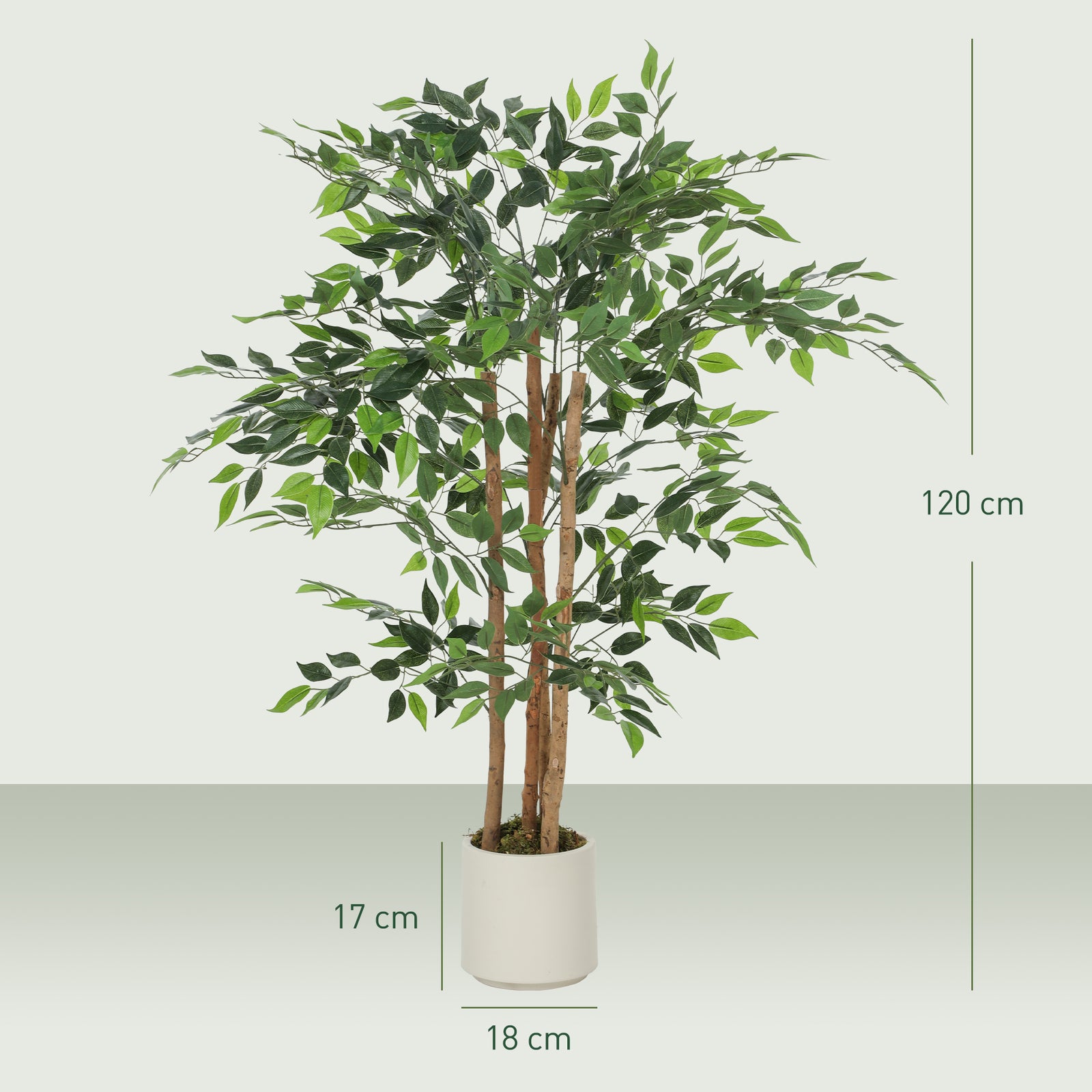 120cm Artificial Ficus Tree, Fake Potted Tree with Solid Wood Trunk an