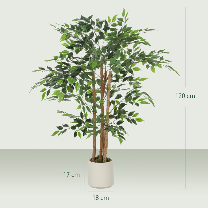 120cm Artificial Ficus Tree, Fake Potted Tree with Solid Wood Trunk an