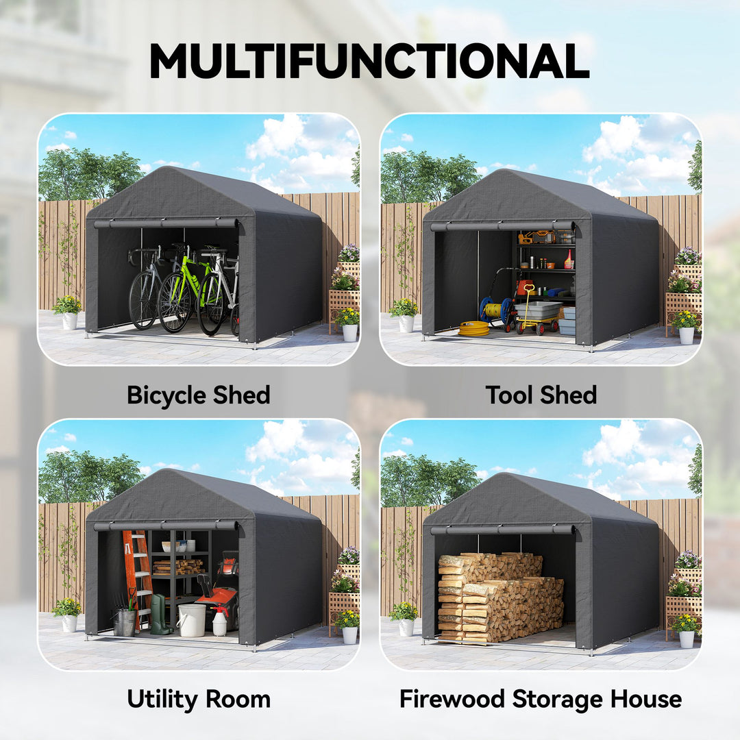 6.6 x 7.8ft Outdoor Garden Storage Shed, Waterproof Bike Tent with Roll-up Zipper Door, Galvanised Metal Frame, Portable Shed Shelter Carport for Motorcycle Garden Tools