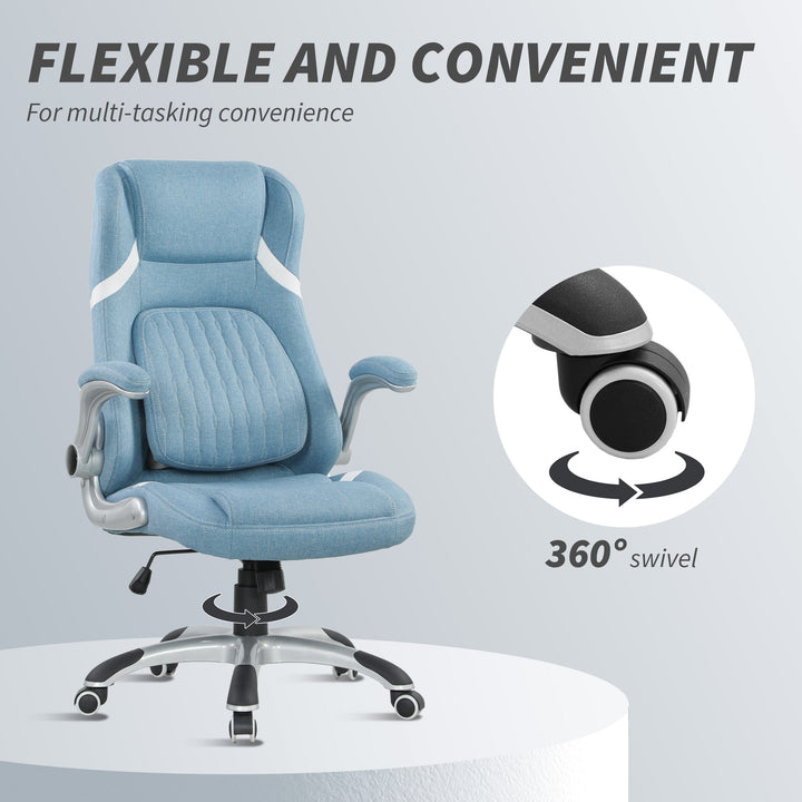 Linen-Look Office Chair, with Adjustable Height and Tension - Blue