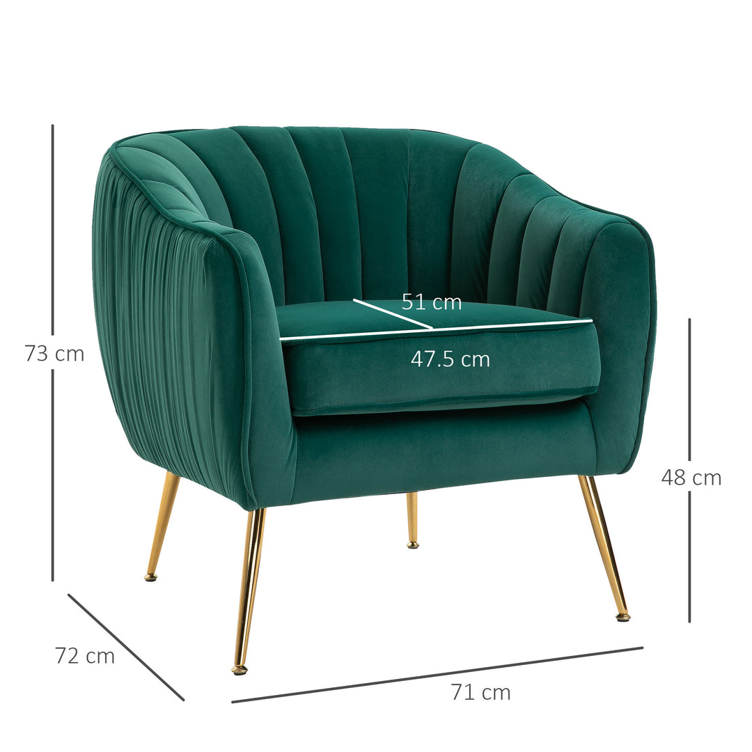 HOMCOM Velvet-Feel Tub Armchair, with Gold Tone Legs - Green