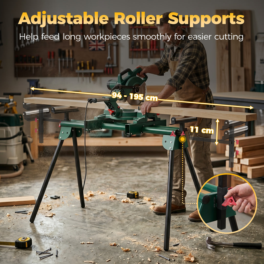 Universal Mitre Saw Stand with Adjustable Rollers and Support Arms, Po