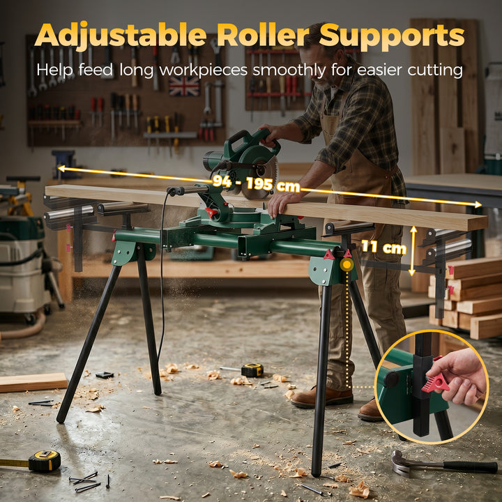 Universal Mitre Saw Stand with Adjustable Rollers and Support Arms, Po