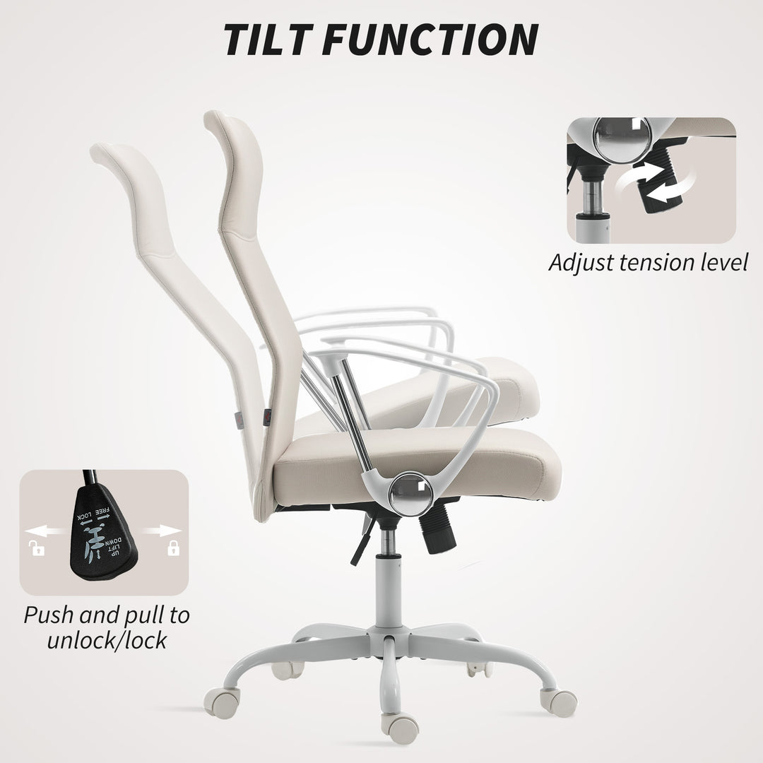 Fabric High Back Office Chair - Cream White