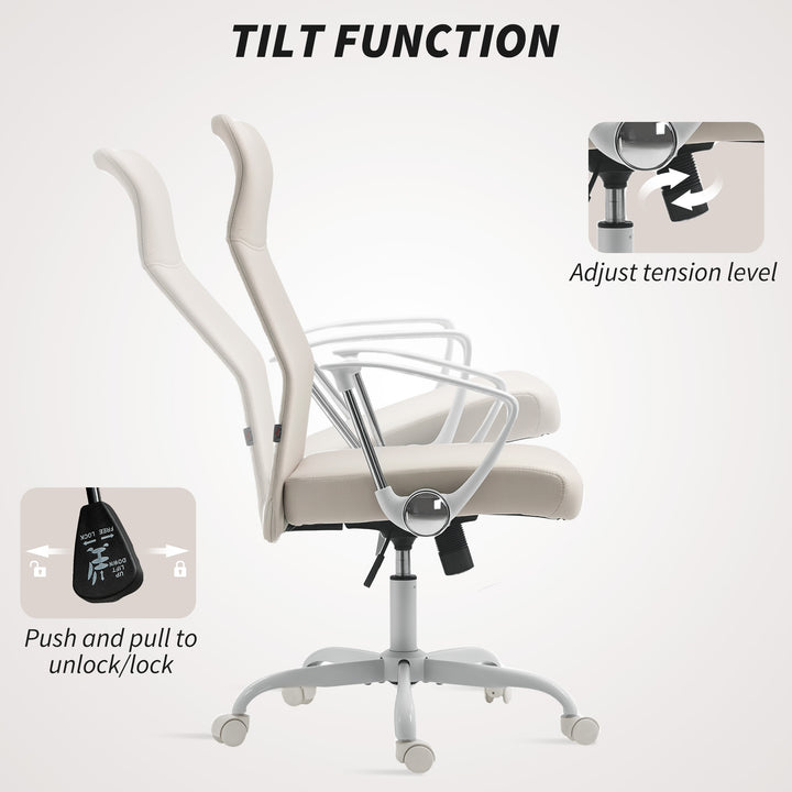 Fabric High Back Office Chair - Cream White