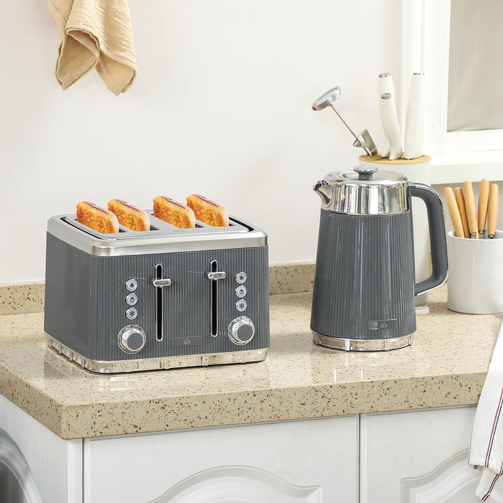 Electric Kettle and Toaster Set, 3000W 1.7L UK Strix Thermostat Rapid Boil Jug Kettle with Limescale Filter, Cool Touch Body, 4 Slice Toaster with 7 Browning Controls, Crumb Tray
