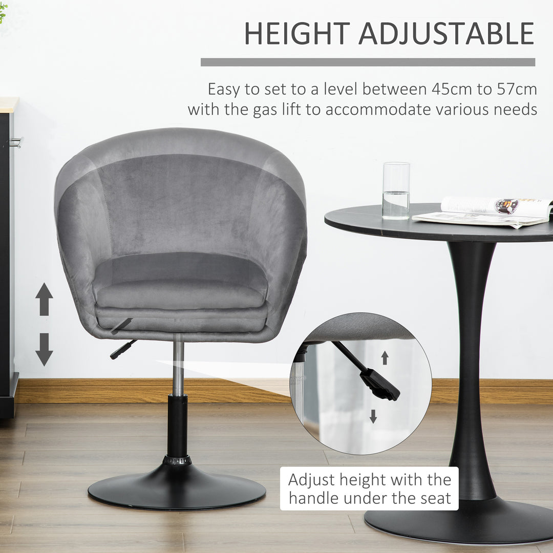 HOMCOM Dressing Table Chair, 360° Swivel Velvet-feel Upholstered Vanity Chair with Tub Seat, Back, Adjustable Height for Bedroom Makeup, Grey
