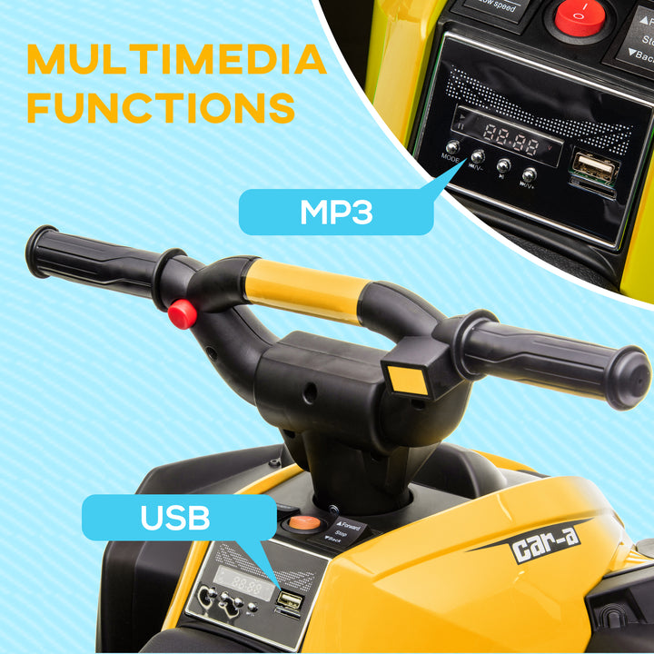 12V Ride-On Quad Bike w/ Music, Horn, for Ages 3+ Years - Yellow
