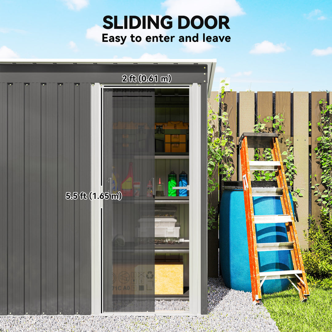 Outsunny 5x3 Storage Shed with Sliding Door and Sloped Roof for Garden, Light Grey