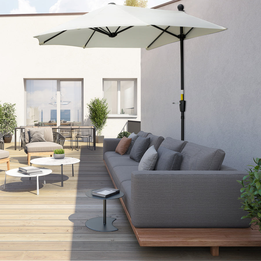 2m Half Parasol Market Umbrella Garden Balcony Parasol with Crank Handle, Base, Double-Sided Canopy, Cream White