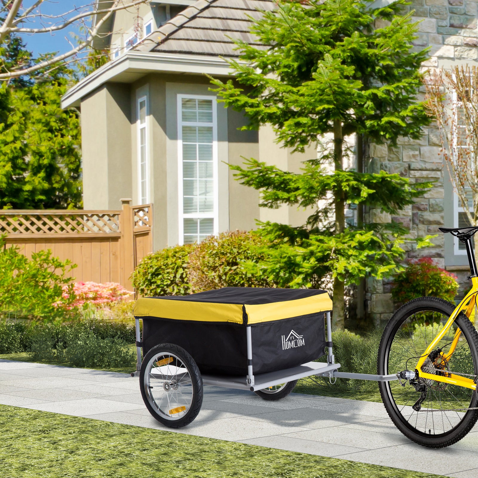 Bicycle Cargo Trailer, Two-Wheel Bicycle Large Cargo Wagon Trailer Oxford Fabric, Folding Storage, & Removable Cover, Yellow