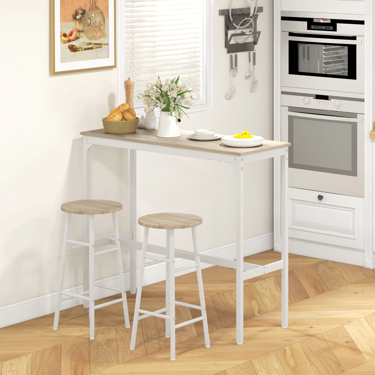 3 Piece Bar Table Set with 2 Stools, Industrial Bar Table and Stool, D