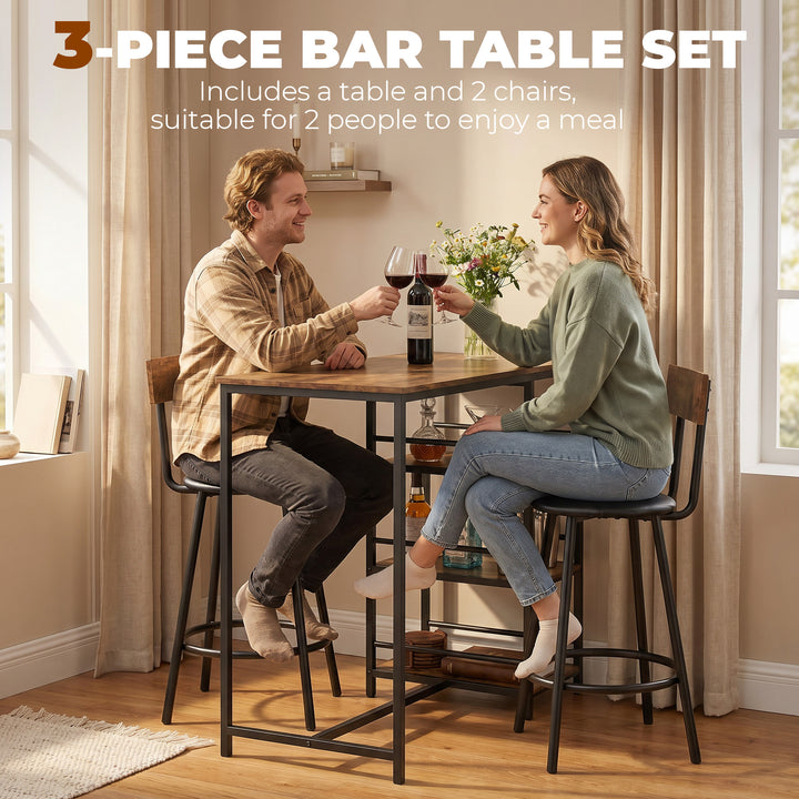 Space Saving Bar Table and PU Leather Stools for 2, 3 Piece Breakfast 