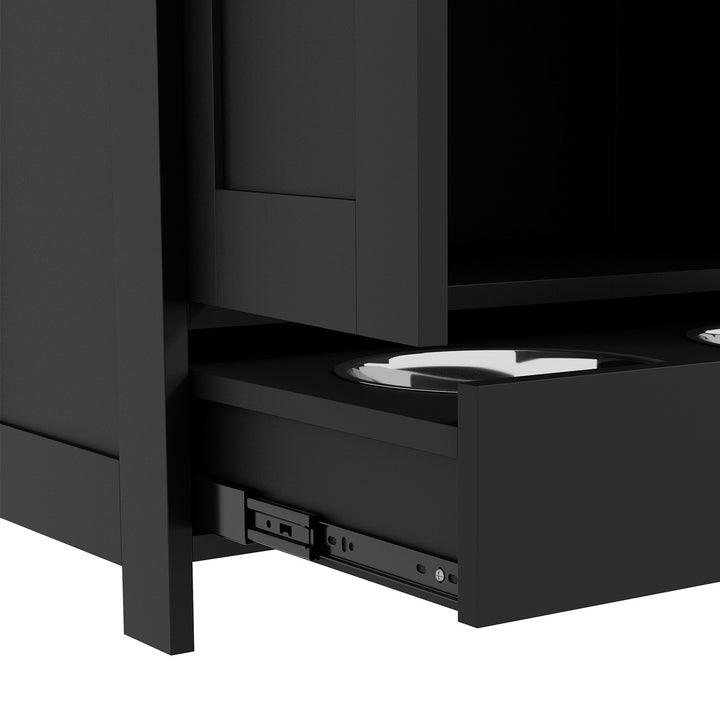 PawHut Pet Feeding Station with Raised Dog Bowls, Adjustable Panel, Hooks, Black