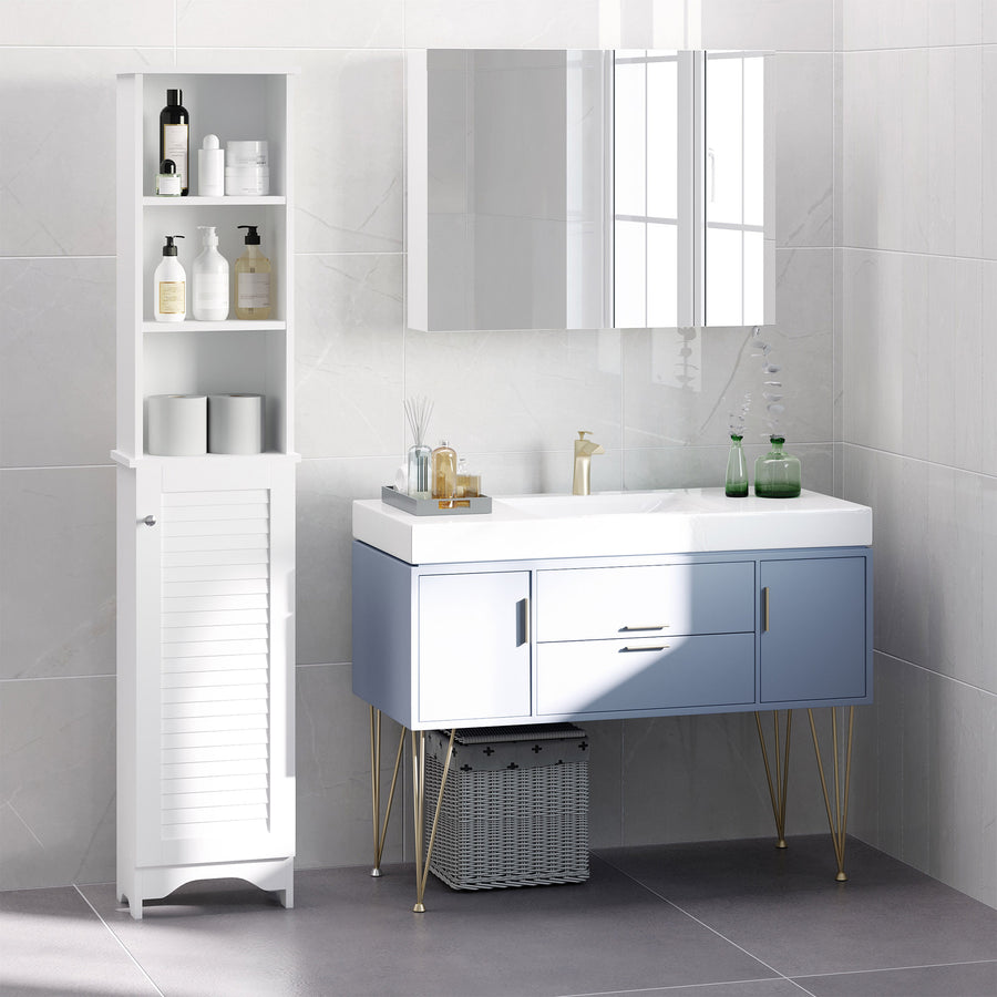 Tall Bathroom Cabinet Storage Cupboard Floor Standing Home Bathroom Furniture w/ 6 Shelves 165H x 34W x 20D cm White