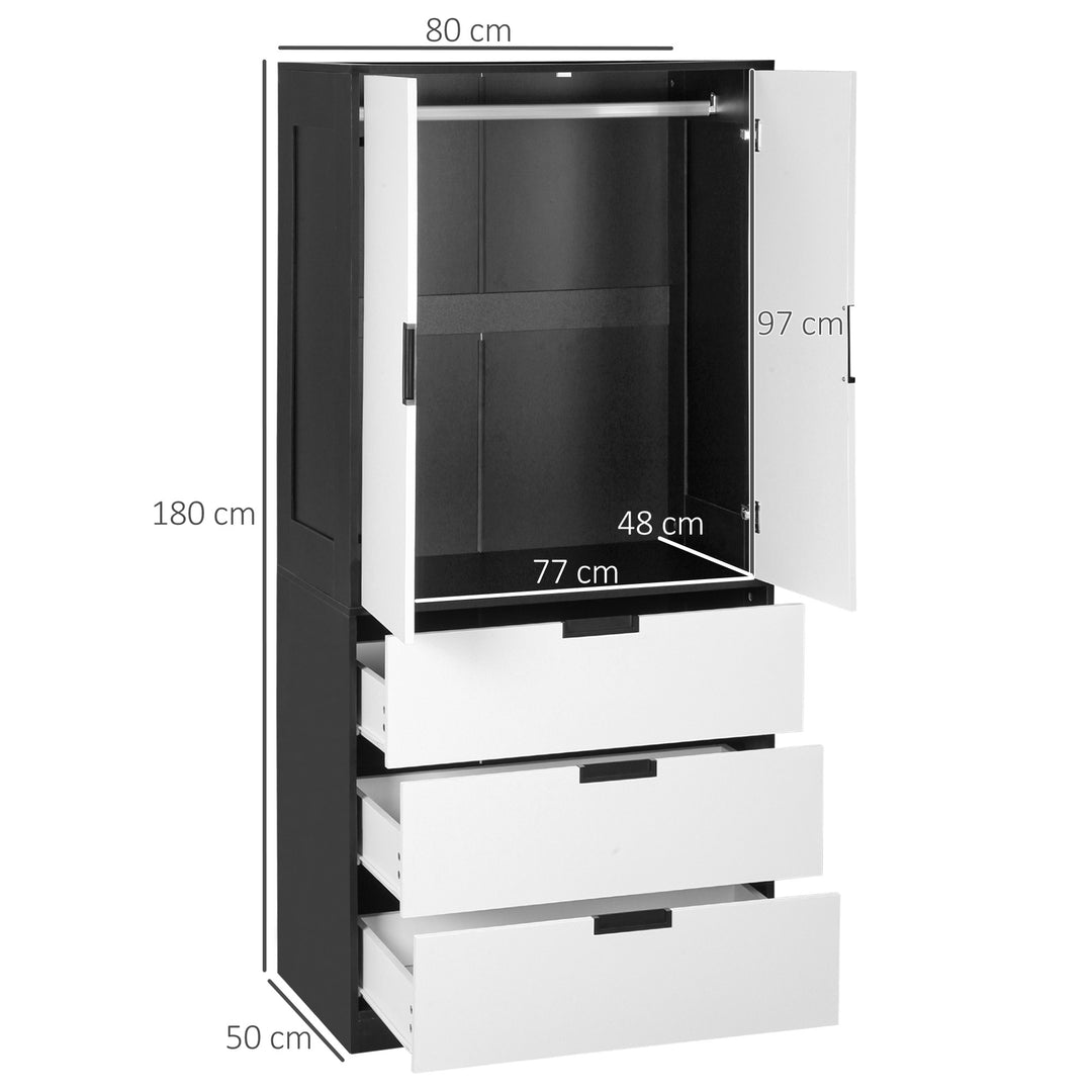 HOMCOM 2 Door Wardrobe, Modern Wardrobe with 3 Drawers and Hanging Rod for Bedroom, White | Aosom UK