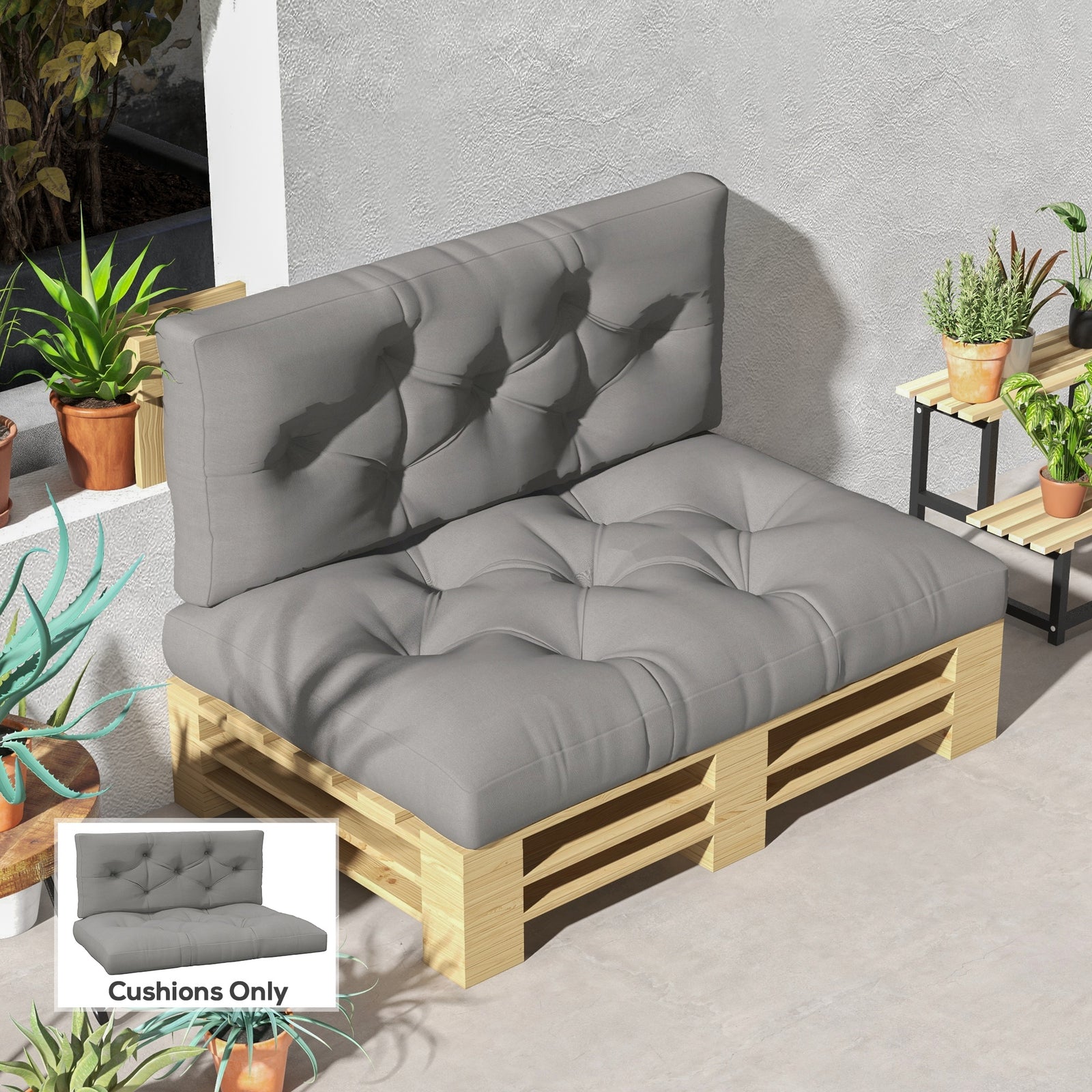 Seat and Back Padded Pallet Cushion Set - Light Grey