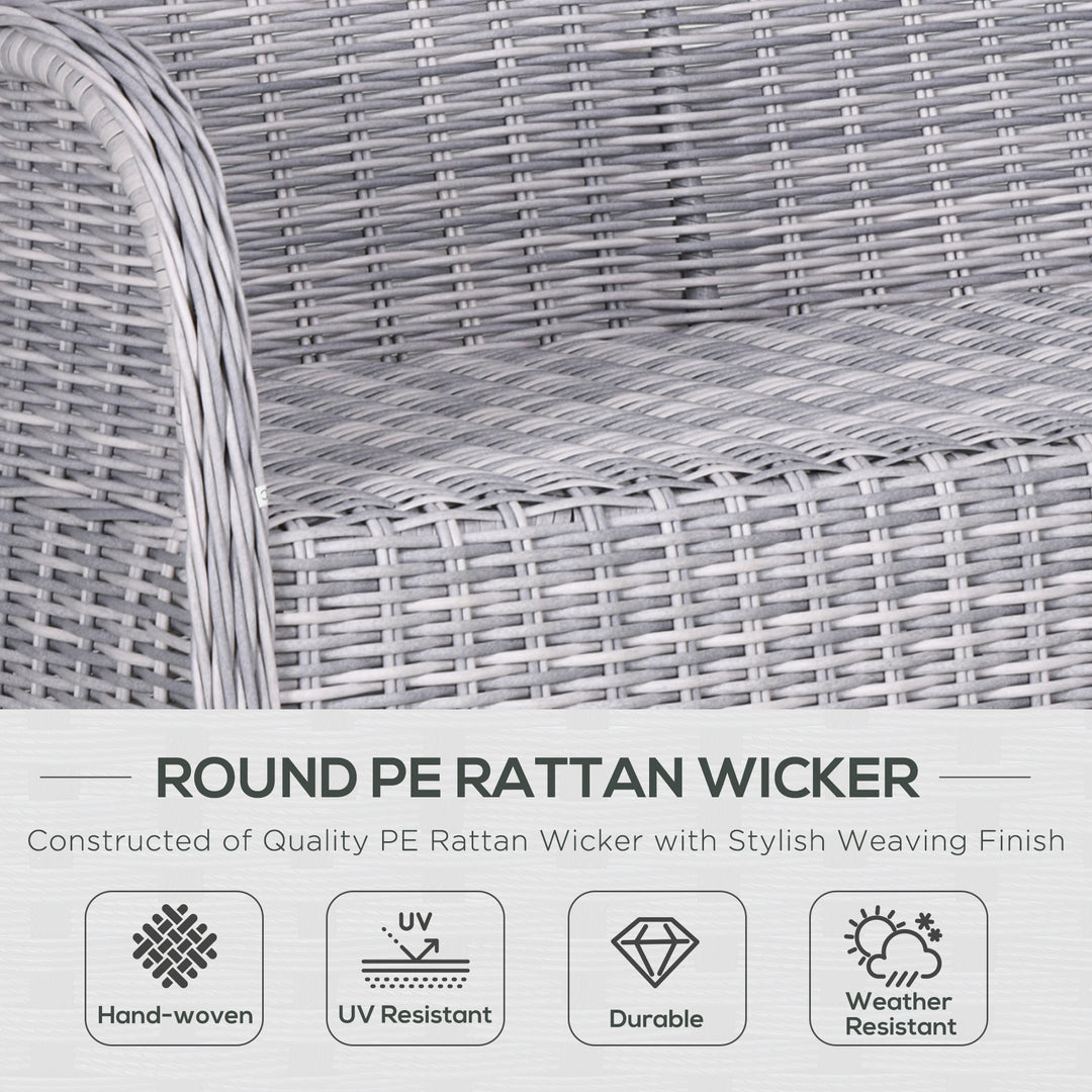 Garden PE Rattan Dining Sofa Set, Outdoor 4 Seater Wicker Furniture, High Back Chairs with Cushions, Tempered Glass Coffee Table for Patio, Mixed Grey