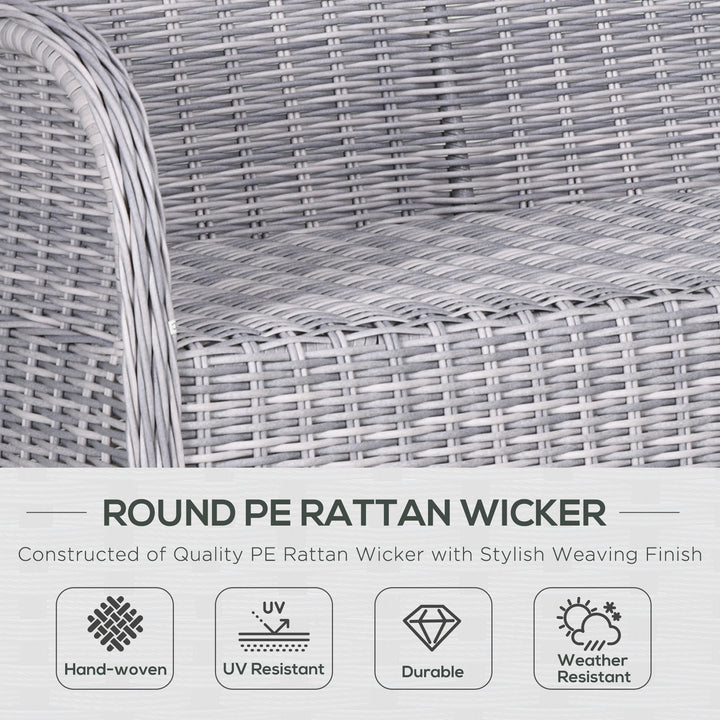 Garden PE Rattan Dining Sofa Set, Outdoor 4 Seater Wicker Furniture, High Back Chairs with Cushions, Tempered Glass Coffee Table for Patio, Mixed Grey